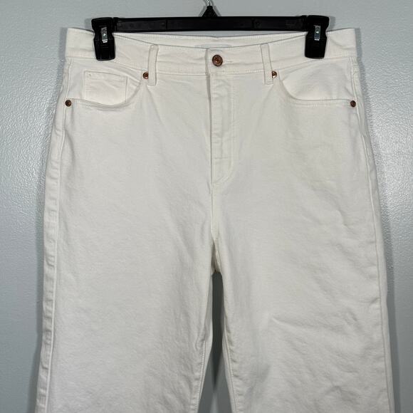 LOFT White Wide Leg Jeans 12P Petite High Rise Denim Pants Summer - Picture 5 of 7